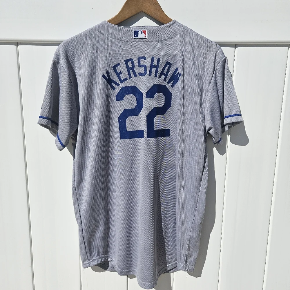 Youth Majestic LA Dodgers Kershaw Gray Button-Up Jersey Youth XL - Picture 6 of 9